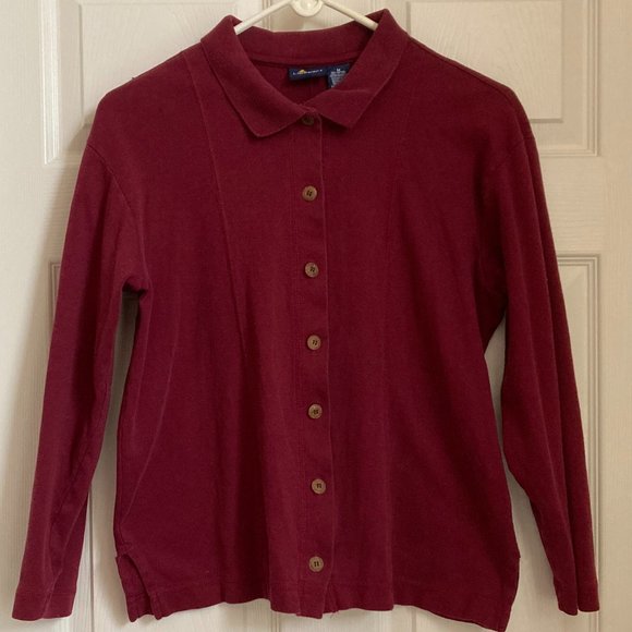 Liz Claiborne (Lizsport) Tops - Liz Claiborne Women's Long Sleeve Collared Button Front Top - M - Burgundy